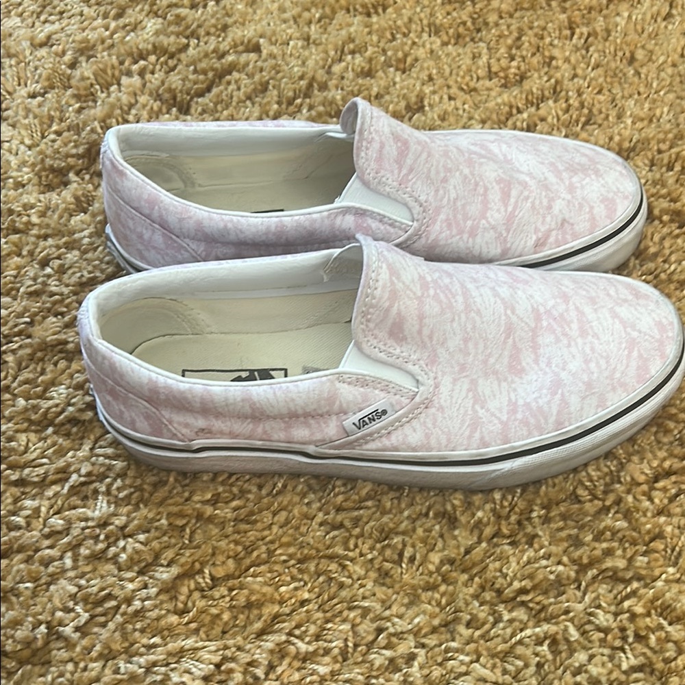 Vans Women's Pink and White Slip-On Sneakers